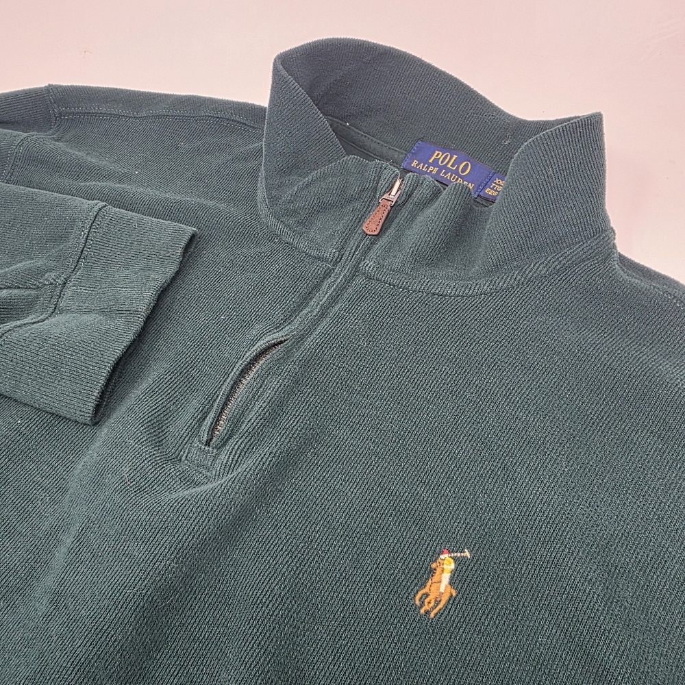 Polo Ralph Lauren Estate Rib 1/4 Quarter Zip Flesh Pony Sweater Green Men’s 2XL